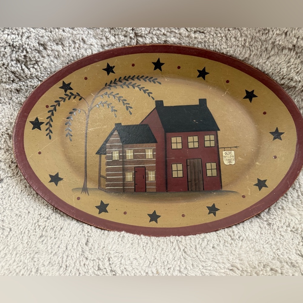 Donna White Folk art wood signed  plate